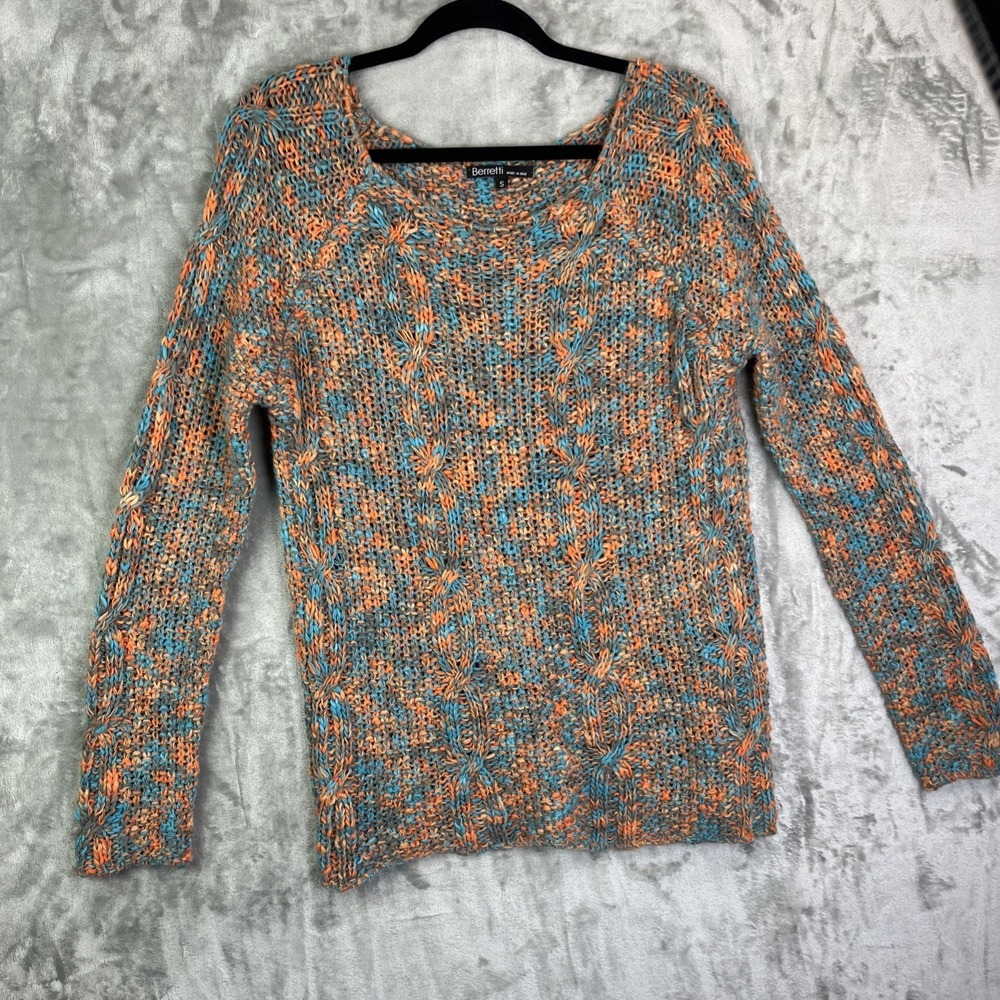 Berretti Sweater Women's S Alpaca Wool Blend Cable Knit Open‎ Weave Orange Italy